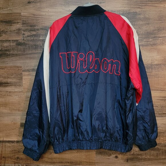 Vtg Wilson Windbreaker Track Jacket XL Pockets Embroidered Spell Out Y2K - Picture 2 of 14